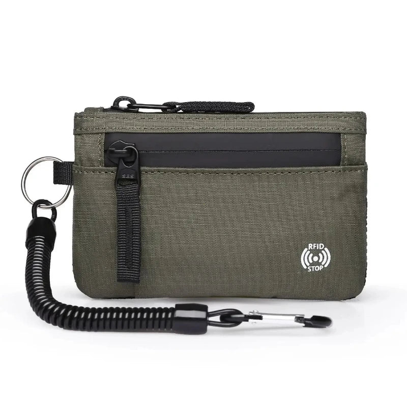 Rfid Credit Card Holder Men Wallets Luxury Nylon Slim Wallet Zipper Key Card Case Male Tactical Purse Coin Purse With Carabiner