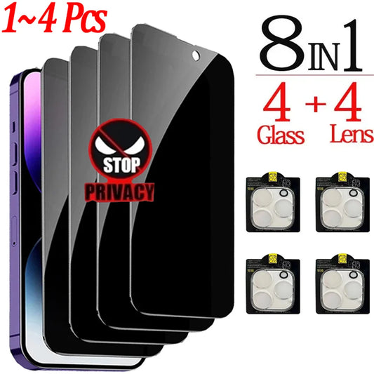 1~4PCS Anti-Spy Glass For iPhone 17 16 15 14 13 Pro Max Privacy Screen Protector & Camera Protection Film For iPhone 15 12 11 Pr