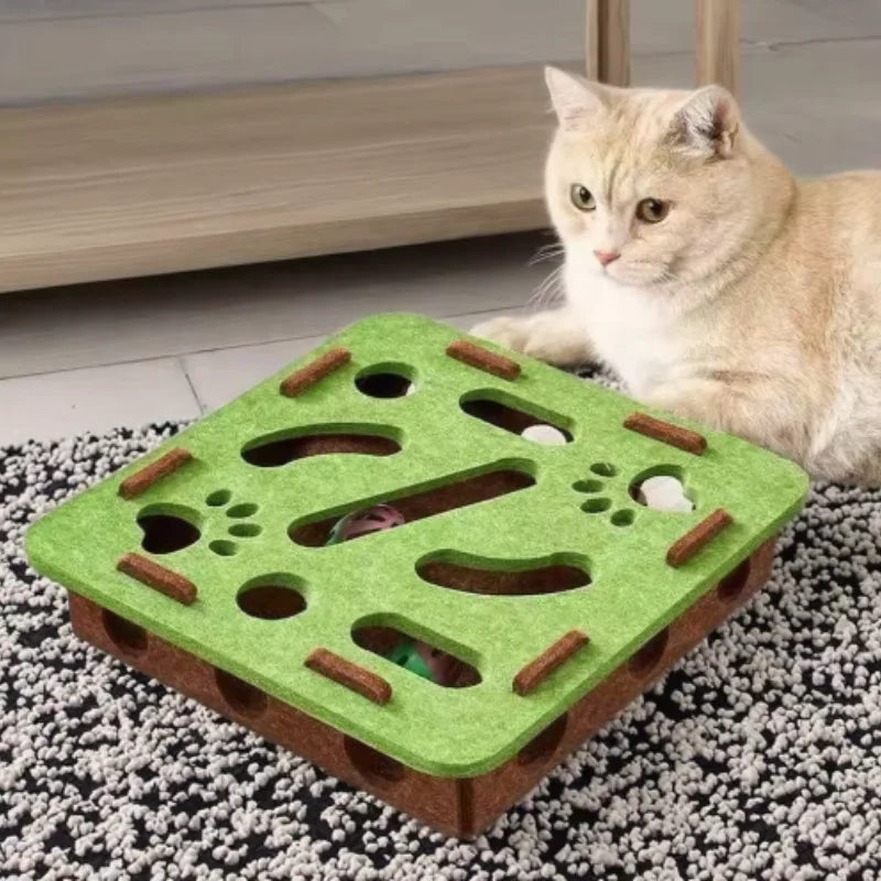 Indoor Cat Puzzle Toy Felt Exercise Box with Ball - Entertainment And Hunting Simulation for Cats Sports And Entertainment