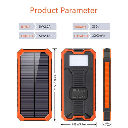 Power Bank 20000mAh Solar Charging Poverbank with Camping Light for iPhone Samsung Powerbank Fast Charger External Battery Pack