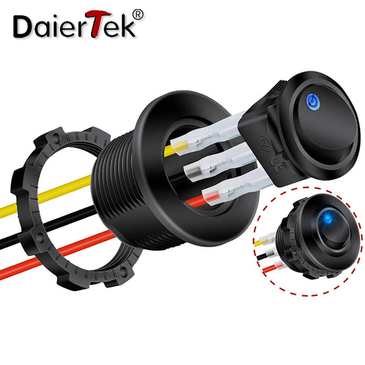 DaierTek 20mm Round Rocker Toggle Switch Shell Housing 12V LED ON OFF for Car Truck Golf Cart Dash Panel Blue Red Green Lighted