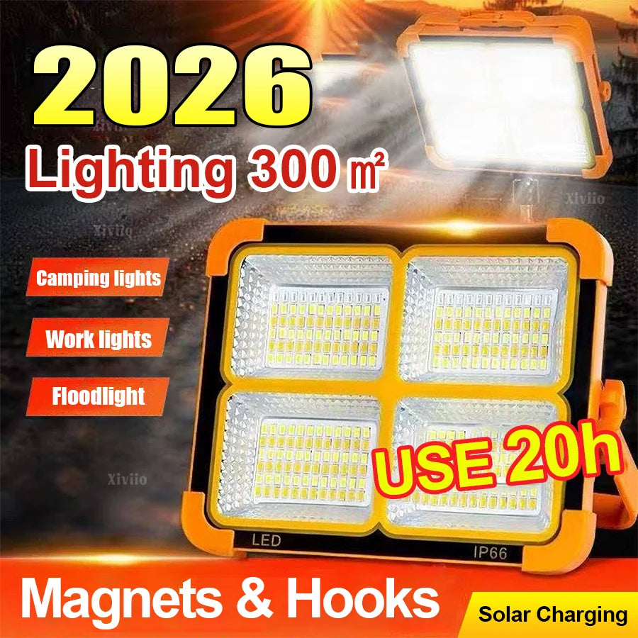 Portable Solar Lantern LED Tent Light Rechargeable Lantern Emergency Night Market Light Outdoor Camping Bulb Lamp Searchlight
