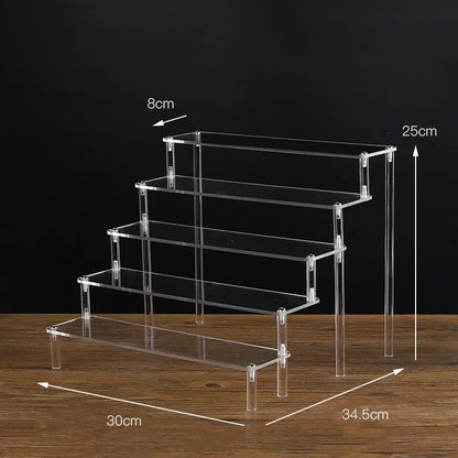 Black 1-5 Tier Acrylic Display Stand Clear Display Riser Rack for Cupcake Perfume Doll Décor Organizer Amiibo Funko POP Figures