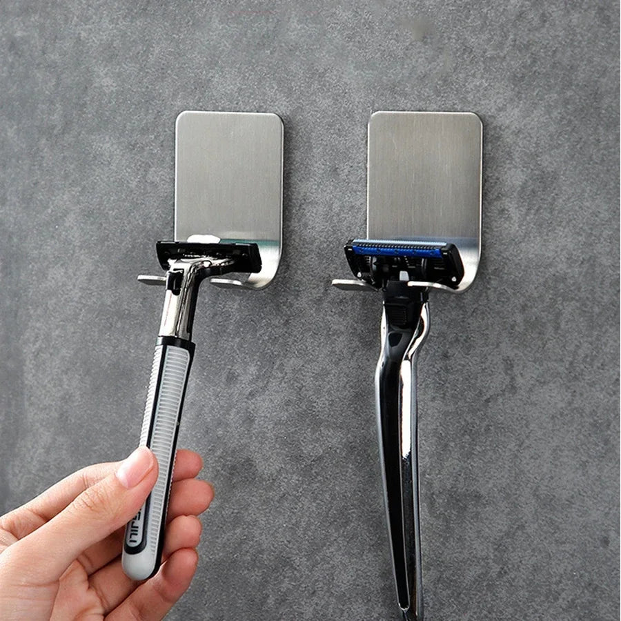 2pcs Razor Holder 304 Stainless Steel Men Shaving Shaver Razor Stand Shelf Shaving Razor Storage Rack Bathroom Hook Organizer