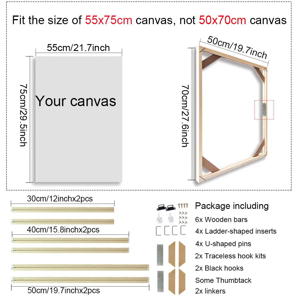 Various Sizes Canvas Frame Wooden Frames Natural Wooden Photo Oil Painting Canvas Diamond Painting Frames Canvas Wood Wall Frame