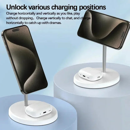 Desktop Magnetic 2 in 1 Wireless Charger Stand For iPhone17 16 15 14 13 12 Pro Max AirPod Pro Fast Phone Charging Station Holder