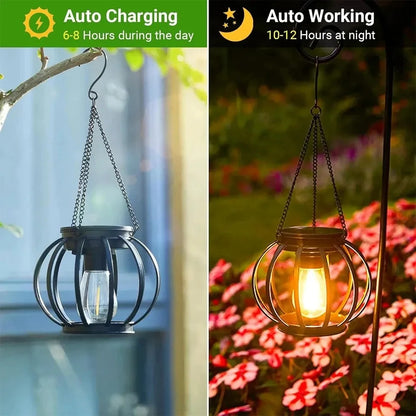 HOMEFISH Solar Lantern LED Light Warm White Outdoor Waterproof Sensor Garden Lamp for Patio Yard Decor Hanging Hollow Design