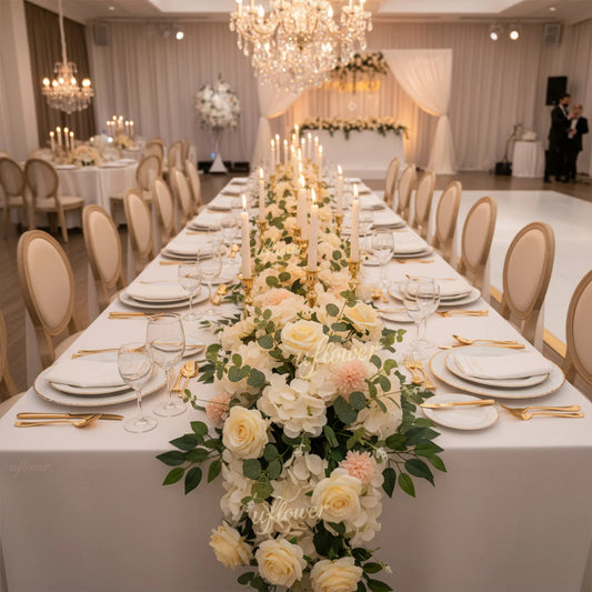 Uflower 50/100cm Artificial Rose Peony Flower Row Wedding Backdrop Arch Decor Party Stage Table Centerpiece Floral Arrangement