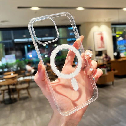 Magnetic Transparent Silicone iPhone Case – Shockproof Soft TPU Cover for iPhone 11–17 Series