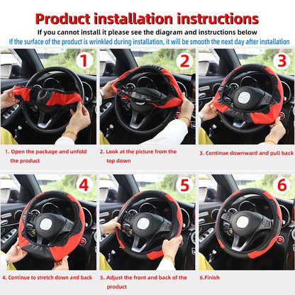 37-38cm Carbon Fiber Style PU Leather Steering Wheel Cover Universal Anti Slip Breathable for Car Interior Decoration