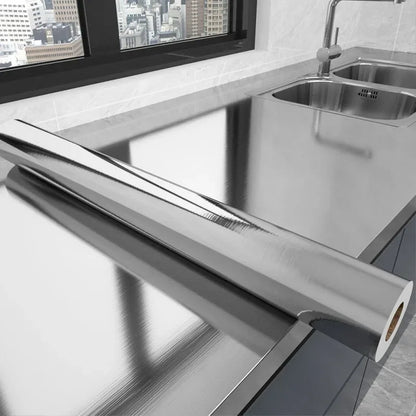 Decorative waterproof fireproof self-adhesive wallpaper 40cm brushed silver refrigerator living room kitchen countertop