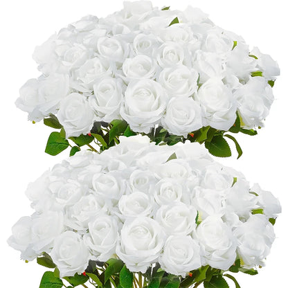 50 Pcs Velvet Rose Artificial Rose Flowers Real Touch Fake Roses Florals for Valentine's DIY Wedding Bouquet Party Home Decor
