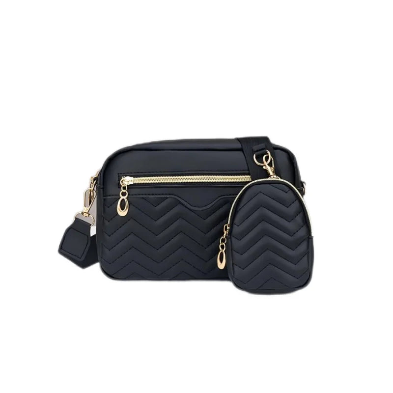 Ladies' Quilted Pattern Crossbody Bag, Casual Minimalist Single Shoulder Bag With Mini Hanging Money