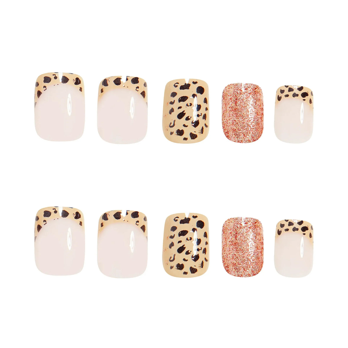 Short Long Press On Nails Leopard Black Purple Blue Glossy Glitter French Tips Self Adhesive Reusable False Nails For Women Girls Daily Manicure