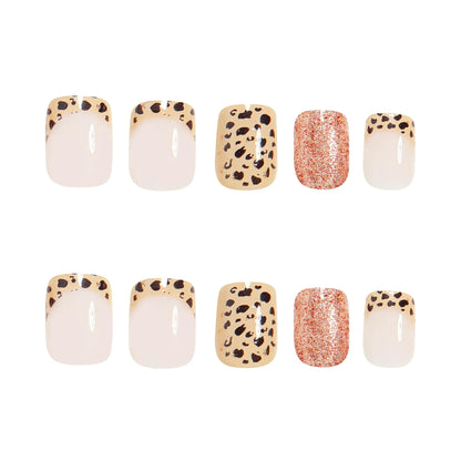 Short Long Press On Nails Leopard Black Purple Blue Glossy Glitter French Tips Self Adhesive Reusable False Nails For Women Girls Daily Manicure