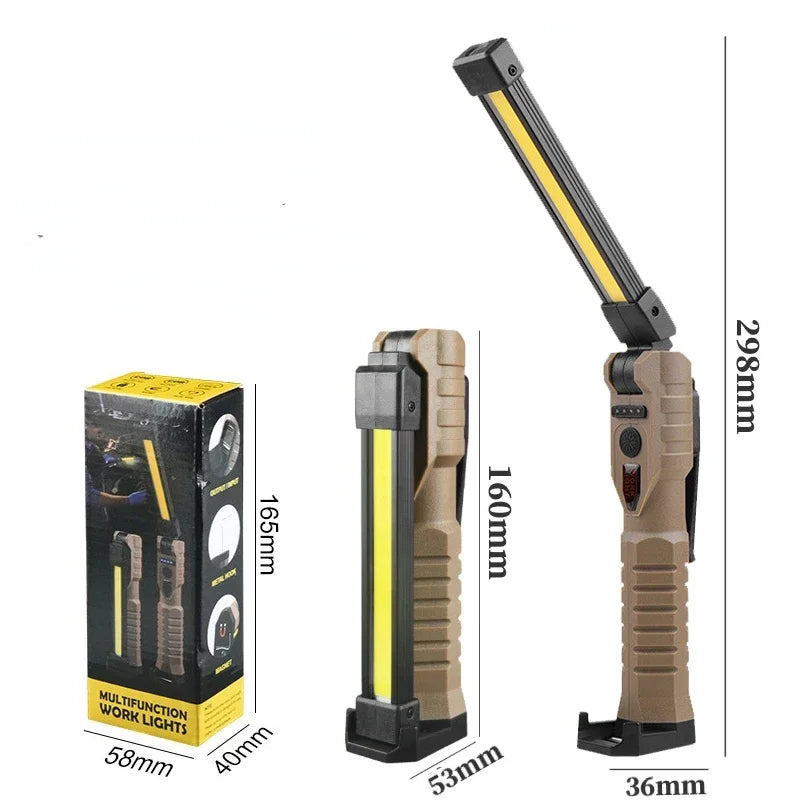 USB Rechargeable LED Work Light 1000 Lumens COB Lantern with Power Capacity Indicator Handled Flashlight for Outdoor Car Repair