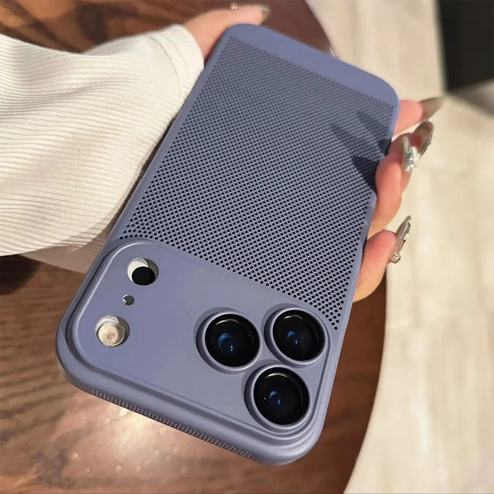 New Honeycomb Heat Dissipation Phone Case For iPhone 16 15 14 13 17 Pro Max Plus Cooling Breathable Solid Color Shockproof Cover