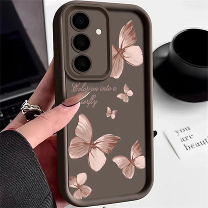 Gold Butterfly Soft TPU Case For Samsung Galaxy A57 A55 A17 A15 A56 A16 A35 A25 5G S26 S25 S24 S23 S22 Ultra S23 FE Phone Cover