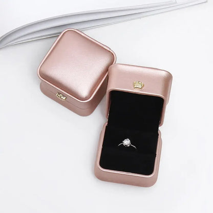 Vintage Double Slots Ring Jewelry Box – PU Leather Storage Case for Wedding, Engagement, & Gift