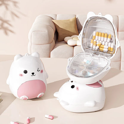 Mini Portable Bear Cartoon Jewelry Storage Box Travel Sealed Five Grids Organizer Compact Personal Medicine Box