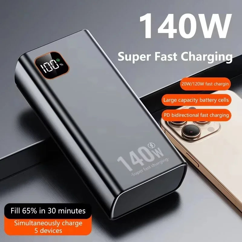 Lenovo 140W Super Fast Charging Ultra Capacity Portable Charger Power Bank 2027 500000mAh CCC For IPhone Samsung