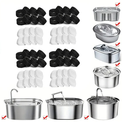 32pcs 16pcs 8pcs Automatic Cat Fountain Filter Replacement, Activated Carbon Cat Drinking Water Filter With Sponge Foam Filter