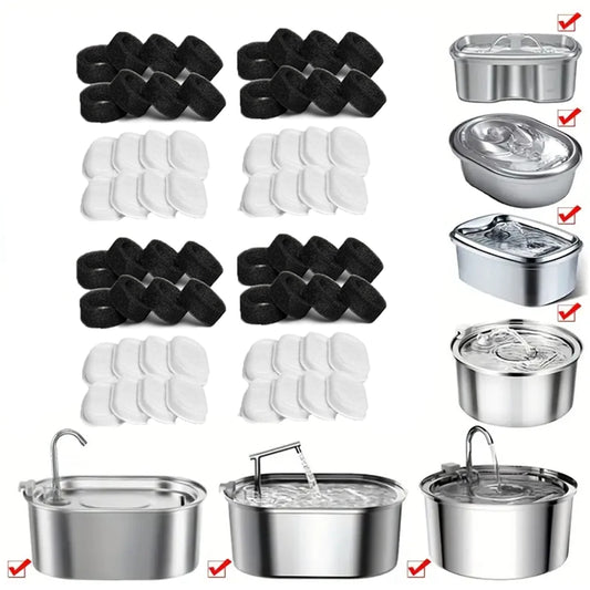32pcs 16pcs 8pcs Automatic Cat Fountain Filter Replacement, Activated Carbon Cat Drinking Water Filter With Sponge Foam Filter