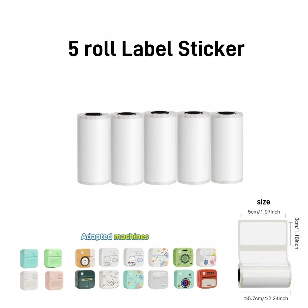 New 10 Roll Sticker Paper for Mini Printer Label Sticker Paper Color Thermal Paper Width for Label Maker Printers Photo Printing