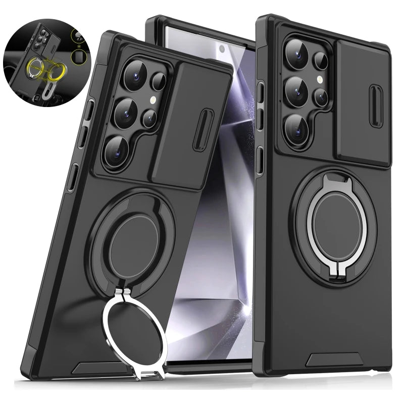 Slide Lens Protect Armor Case For Samsung Galaxy S25 Ultra S25+ S 25 Magnetic Holder Cover For Galaxy S25 Plus S25ultra Funda