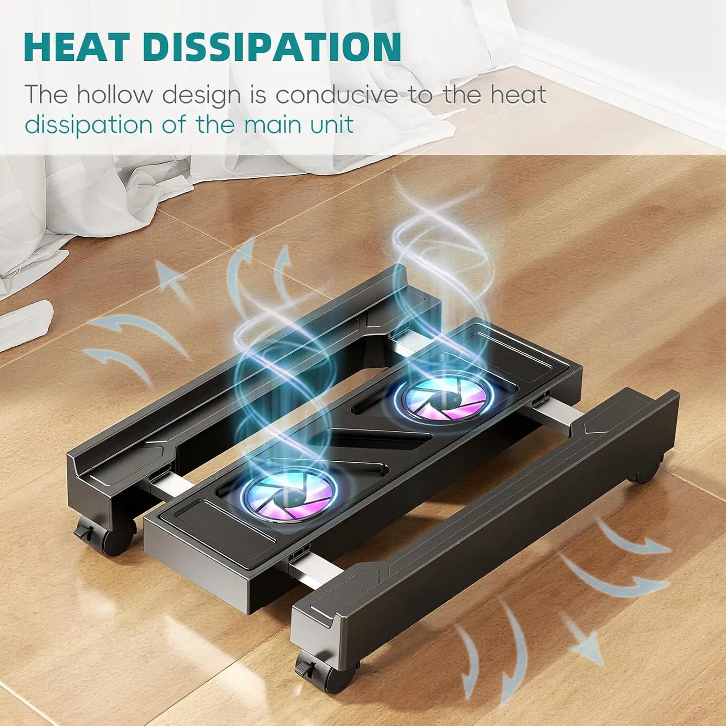 Adjustable Computer Tower Stand with Cooling Fan  Mobile CPU Holder 4 Rolling Casters  PC Floor Cart PC Riser Under Desk CPU