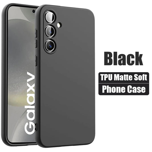 Black Phone Case For Samsung Galaxy S25 S24 Ultra S23 Fe S22 Plus S25 Edge Matte Soft Case For Samsung A56 A36 A26 A16 A06 Cover