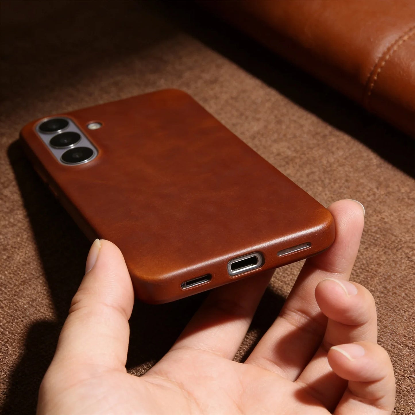 Premium Genuine Leather Back Case For Samsung Galaxy S25FE S26 S25Ultra S24 S23 S22 Business Full Covered Protective Phone Cases