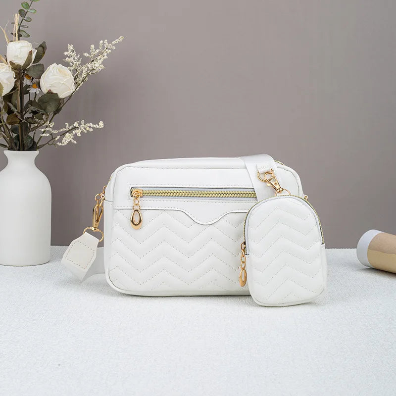 Ladies' Quilted Pattern Crossbody Bag, Casual Minimalist Single Shoulder Bag With Mini Hanging Money