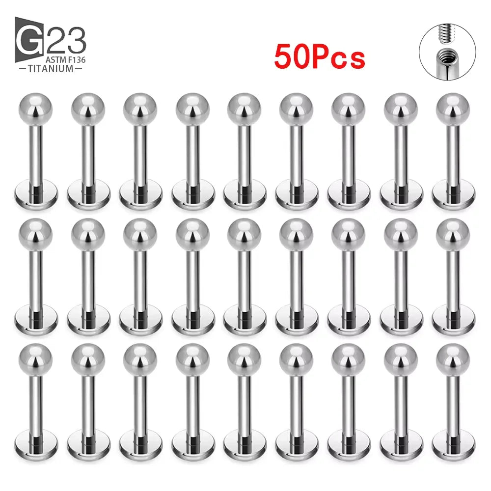 10Pc/50Pc G23 Titanium Labret Studs – Square CZ Stone Cartilage, Tragus, and Lip Piercing, Threaded Body Jewelry