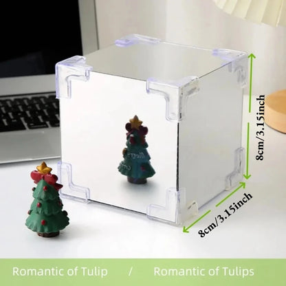 DIY Tulip Mirror Cube Lamp Simulation Flower Bedroom Sleeping Table Lamp Handmade Craft Tulips Mirror Night Light Birthday Gift