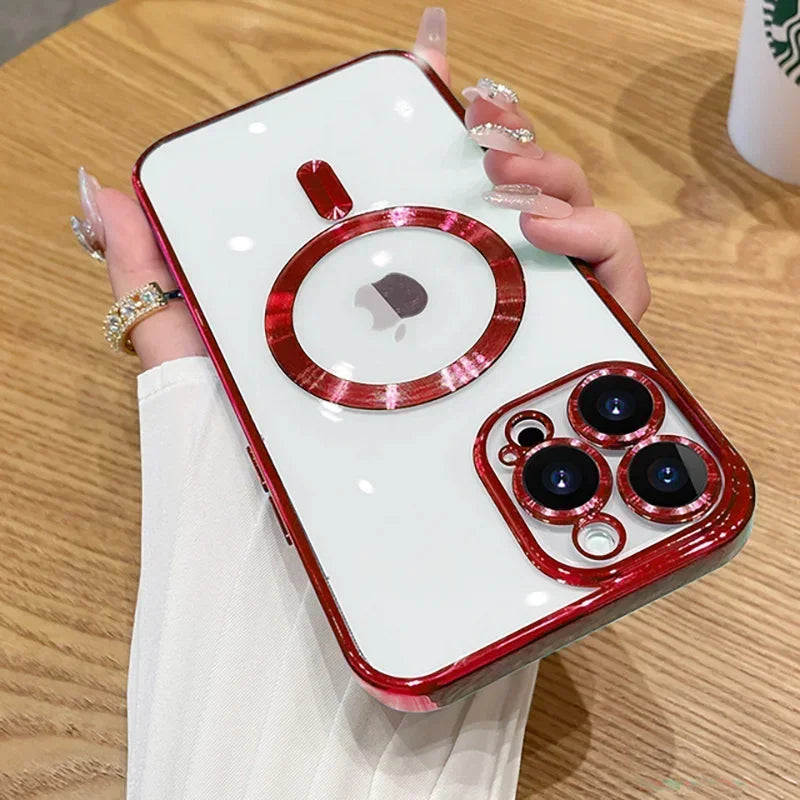 Luxury Plating For Magsafe Magnetic Case For iPhone 17 16 15 14 13 12 11 Pro Max Plus Wireless Charge Cover With Lens Protector
