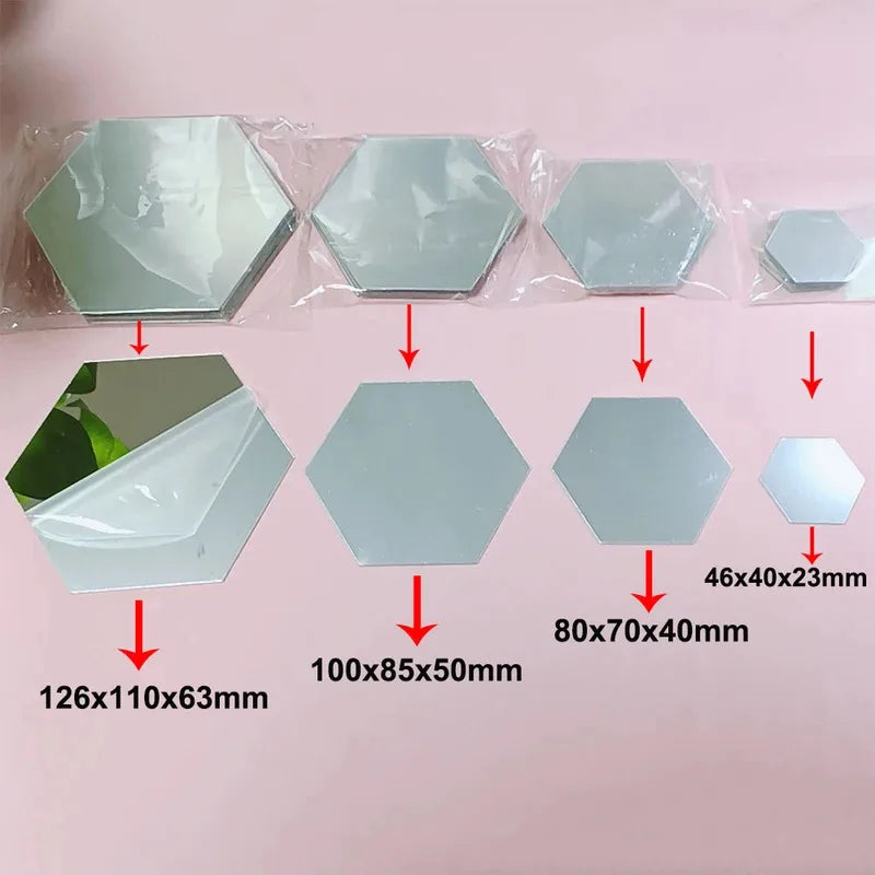 Hexagon Acrylic Mirror Wall Stickers – 6 or 12 Piece Set
