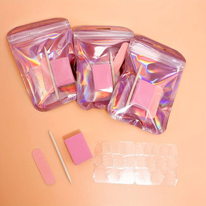 15Set Press On Nail Tool Prep Kit, 75pcs Disposable Manicure Kit with Nail File, Buffer, Adhesive Nail Tabs, Wood Stick, Hologra foil nail art nail art stickers nail wraps nail art stickers nail sticker