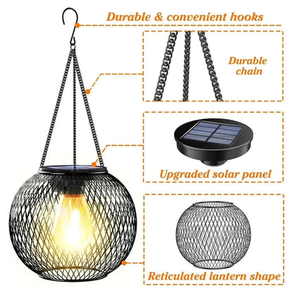 HOMEFISH Solar Lantern LED Light Warm White Outdoor Waterproof Sensor Garden Lamp for Patio Yard Decor Hanging Hollow Design