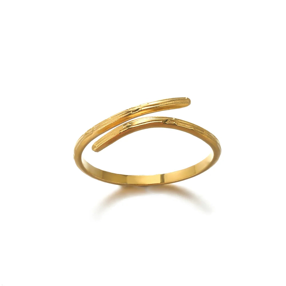 316L Stainless Steel Geometric Open Ring – Gold Color Waterproof Wedding Band