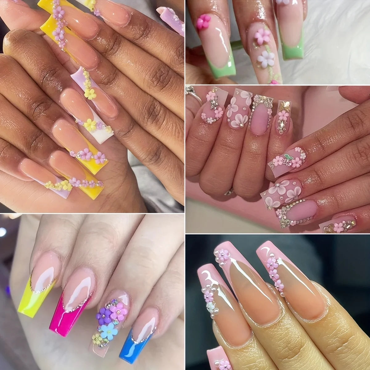 1500pcs/box Floral Nail Art Charms Set, Y2K Style High Quality Colorful Resin Flowers 3D Nail Charm