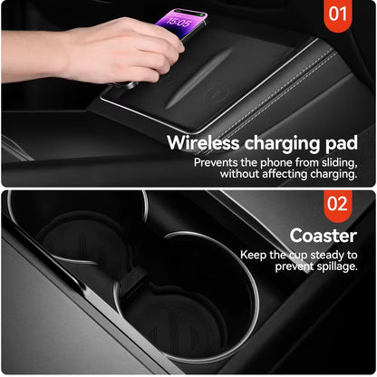 For Tesla Model 3/Y/YL Highland Juniper 2026 Center Armrest Hidden Storage Box Cup Holder Console Organizer Box Accessories