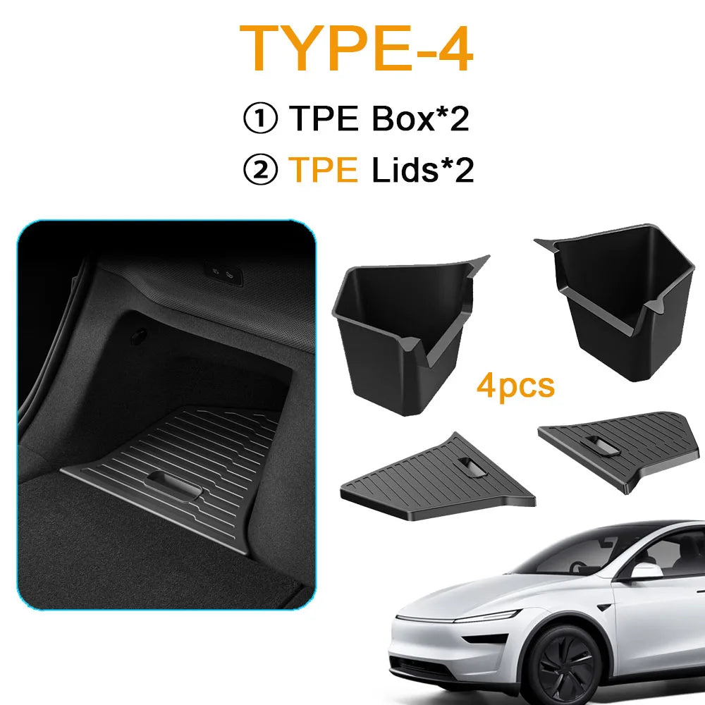 1:1 Official Design Trunk Storage Bins For Tesla Model Y Juniper 2025 Trunk Organizer Trunk Side Storage Box Travel Accessories