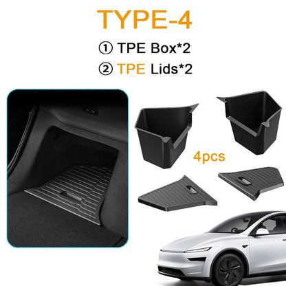 1:1 Official Design Trunk Storage Bins For Tesla Model Y Juniper 2025 Trunk Organizer Trunk Side Storage Box Travel Accessories