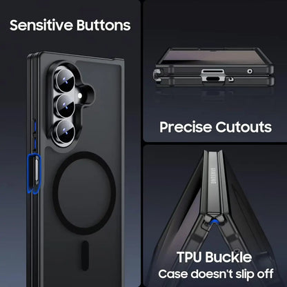 UYUXIO Translucent Magnetic Mobile Phone Case for Samsung Galaxy Z Fold 7 Wireless Charging Cases Rugged Slim Cover with Magnet