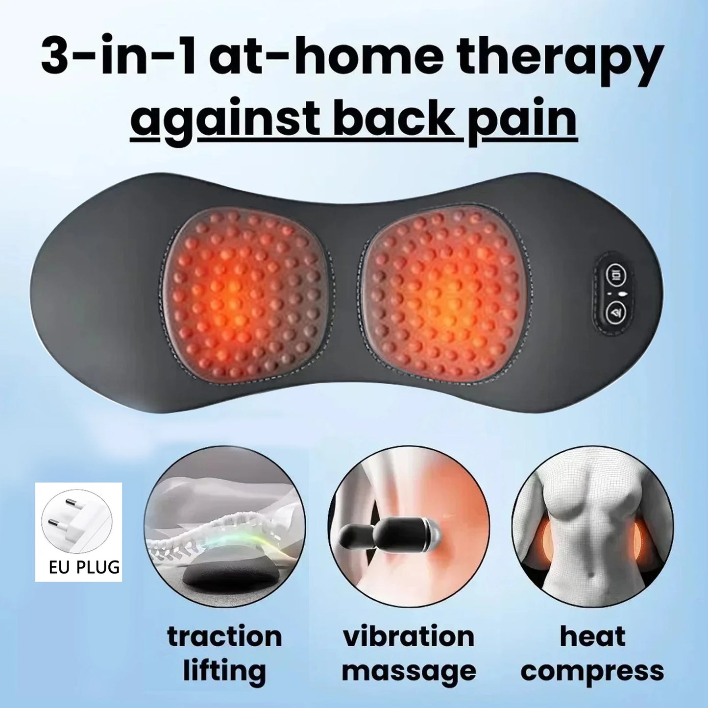 NEW 3-in-1 Back Massager with Relief Bed Sleeping Shiatsu Deep Tissue Portable Shoulder Lower Back Pain Relief Waist Massager