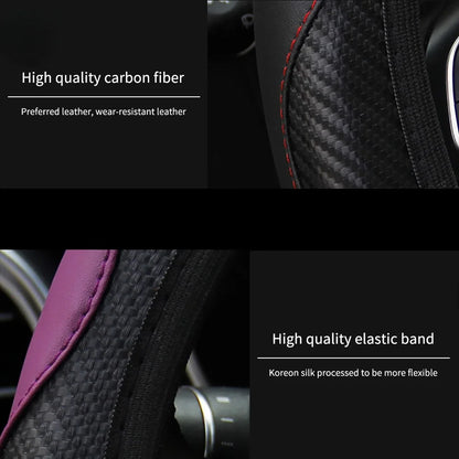 37-38cm Carbon Fiber Style PU Leather Steering Wheel Cover Universal Anti Slip Breathable for Car Interior Decoration