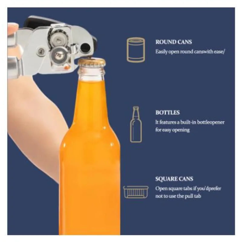 Multifunctional Manual Can Opener Stainless Steel Smooth Edge Tin & Bottle Opener Kitchen Tool