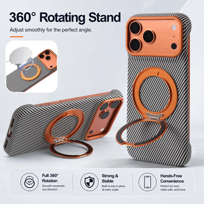 Fashion Premium PU Leather Phone Case With 360° Rotatable Ring Kickstand Compatible With iPhone 14 15 16 17 Pro Max