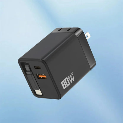 80W USB C Fast Charger with Retractable Type C Cable PD Charging for iPhone 17 16 15 Samsung Xiaomi iPad Phone Quick Charger